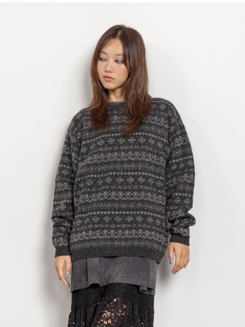 WOOL STRIPE SWEATER Crew Neck Vintage Black Grunge